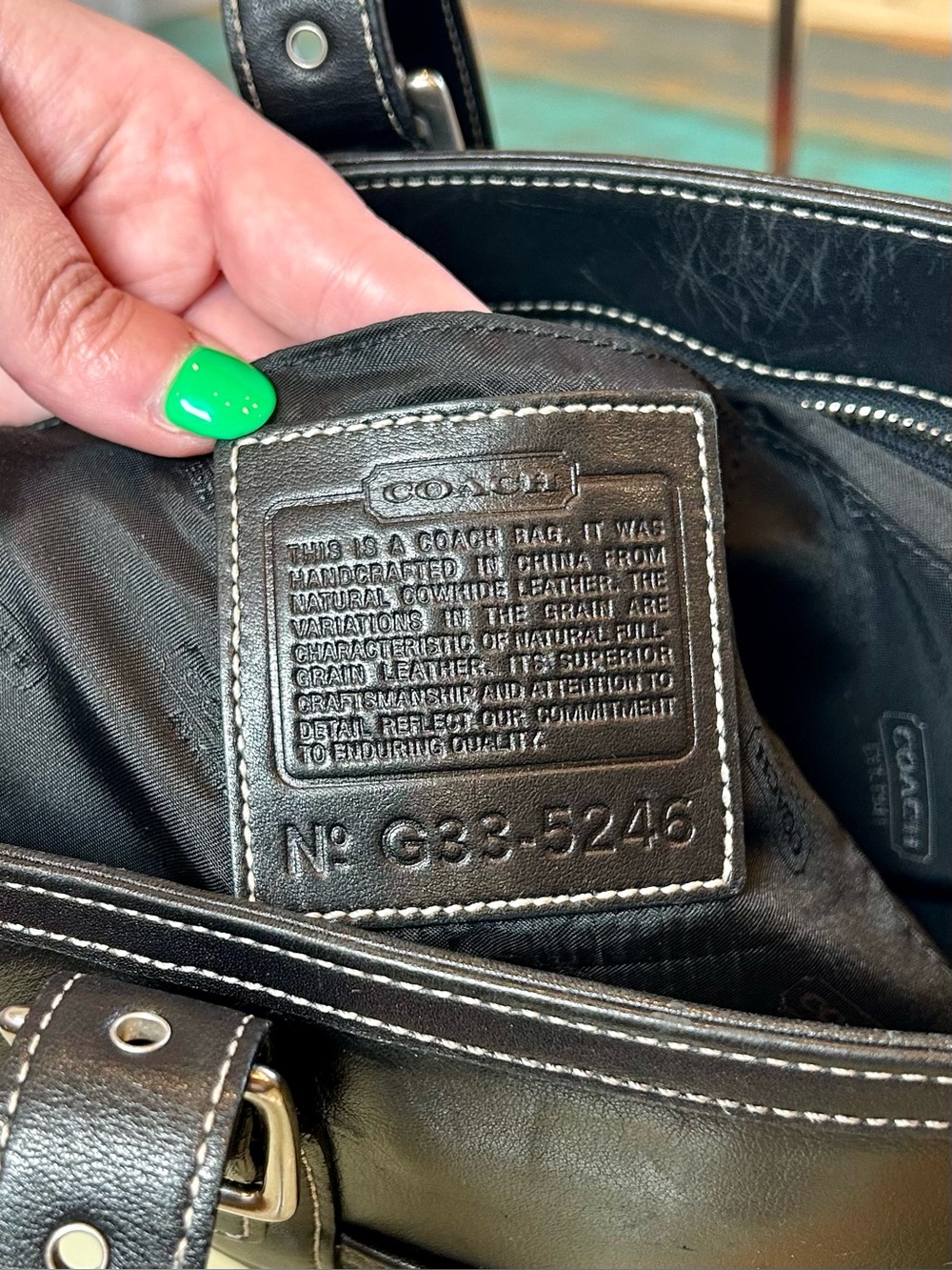 Vintage Y2K Coach Black Leather Hampton Shoulder Tote Bag 5246 - Picture 15 of 16